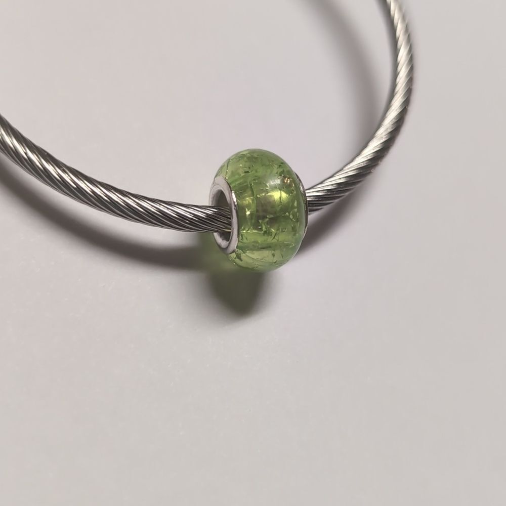 Green "Crushed Glass" Charm‎ for Pandora Style Bracelet - Picture 3 of 4